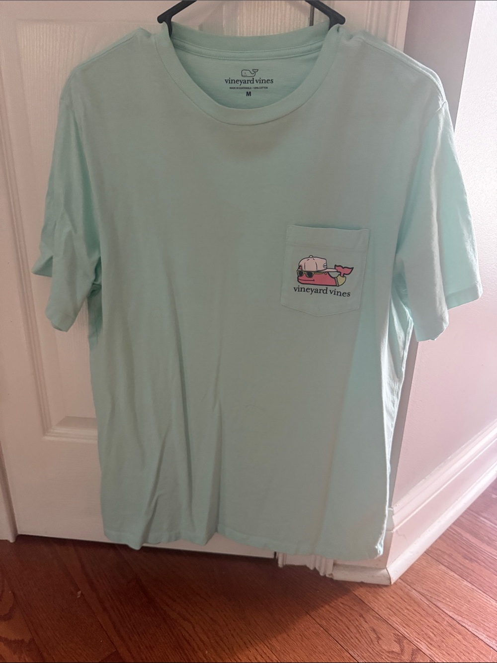 Vineyard Vines Soft Seafoam Pocket Tee with Whale Graphic